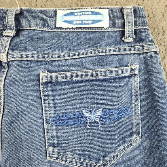 VTG Y2k Bullhead Jeans Womens 30x30 JR's 11" Flares Mid Rise USA Made Blue Denim - Picture 9 of 10